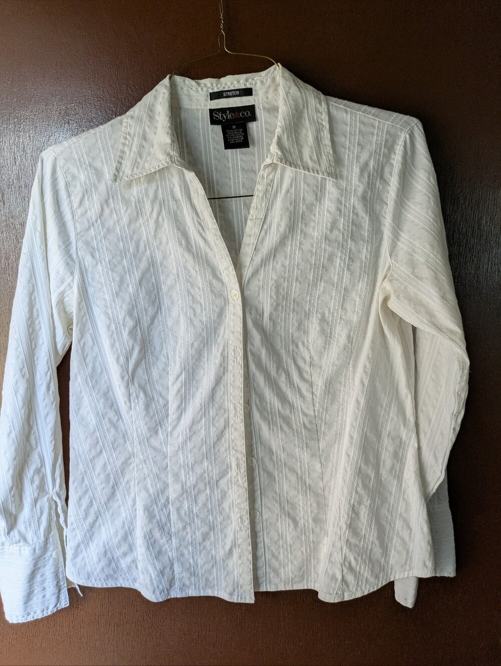 Style & Co. Cream Textured Button-Front Shirt Size 12